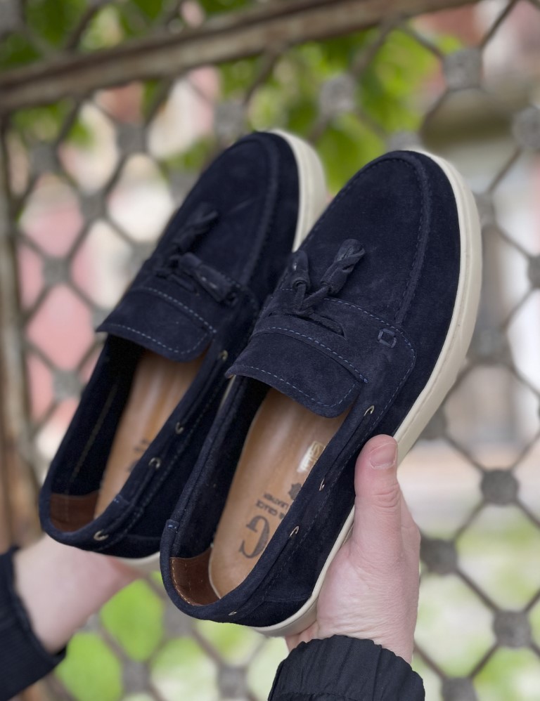 Huxley and Grace ανδρικά μπλε δερμάτινα loafers με tassels HG174191 φωτογραφία